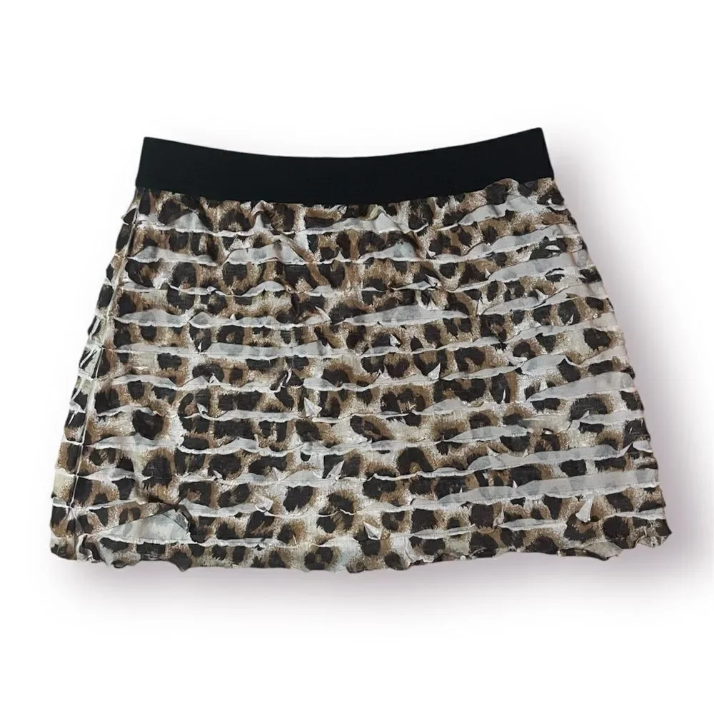 Justice Leopard Print Tiered Ruffle Skort Mini Skirt Black Brown Girls 7